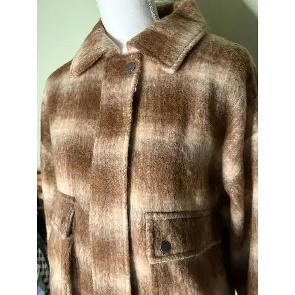 NWT! Lucky Brand Plaid Jacket Light Brown Ombre Size Large - Picture 2 of 8